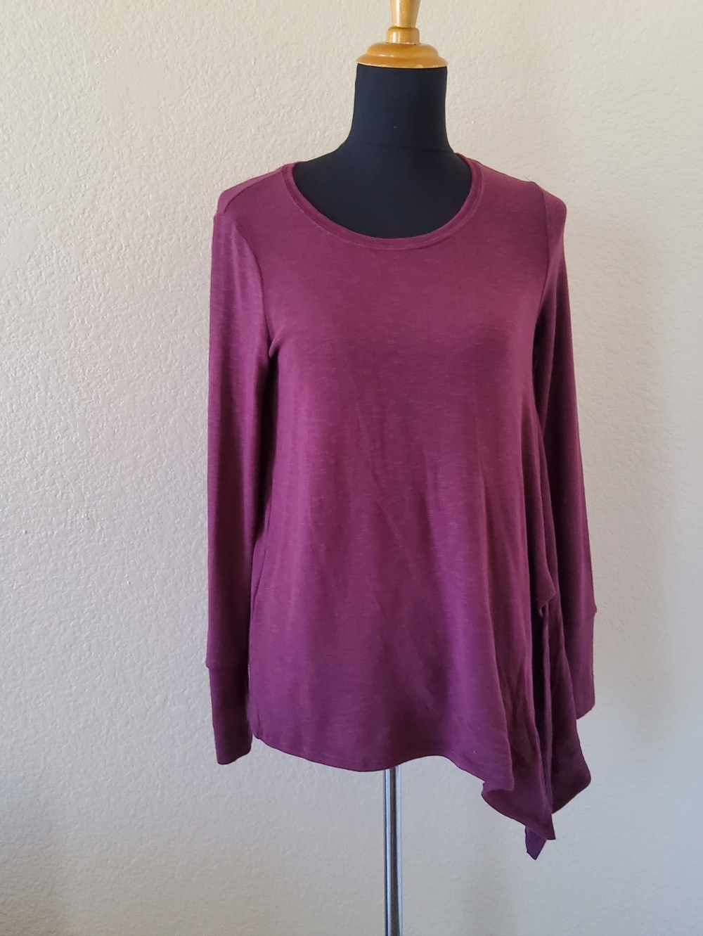 Michael Stars Asymmetrical Tie Hem Sweater Top Burgundy Long Sleeve NWOT